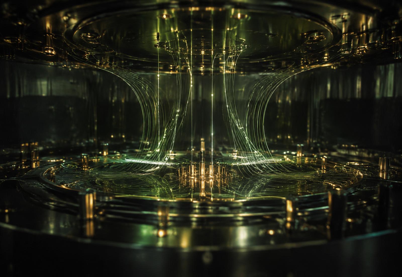 Quantum computing chamber filled with golden light